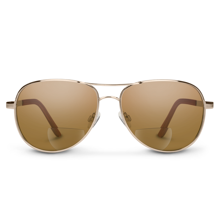 Aviator Reader, Gold + Polarized Brown 1.50 Lens, hi-res