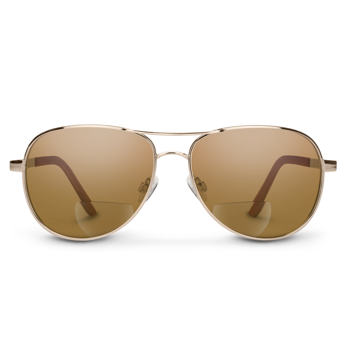 Aviator Reader, Gold + Polarized Brown 1.50 Lens, hi-res