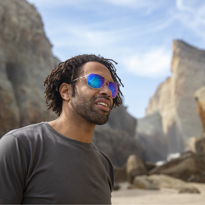 Aviator, Silver + Polarized Blue Mirror Lens, hi-res